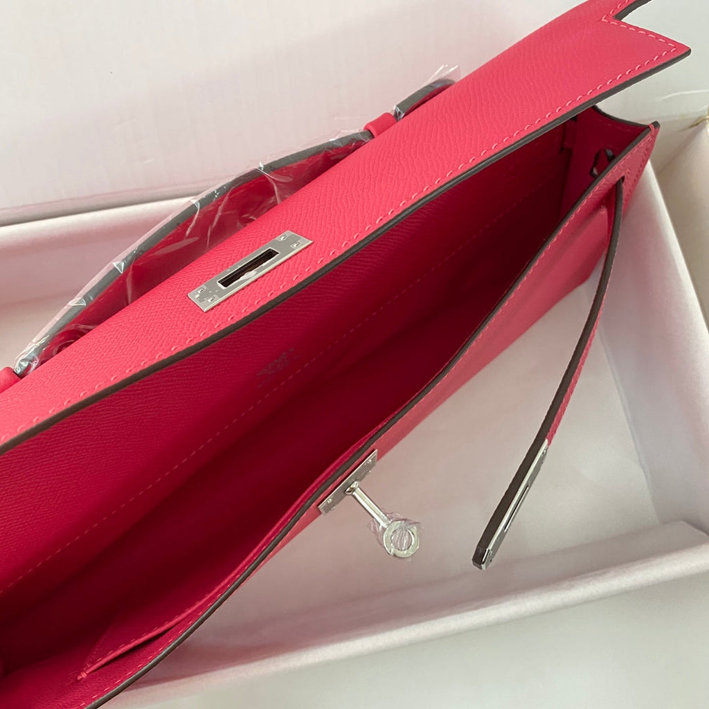 Hermes Kelly Cut 31 in Cherry Red Calfskin with Silver Hardware Bag