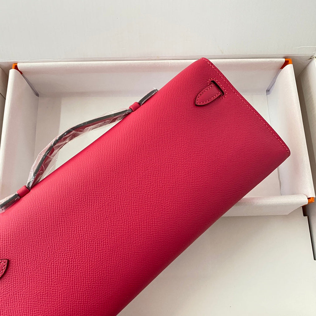 Hermes Kelly Cut 31 in Cherry Red Calfskin with Silver Hardware Bag