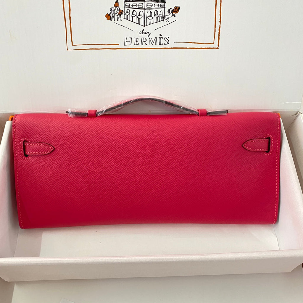 Hermes Kelly Cut 31 in Cherry Red Calfskin with Silver Hardware Bag