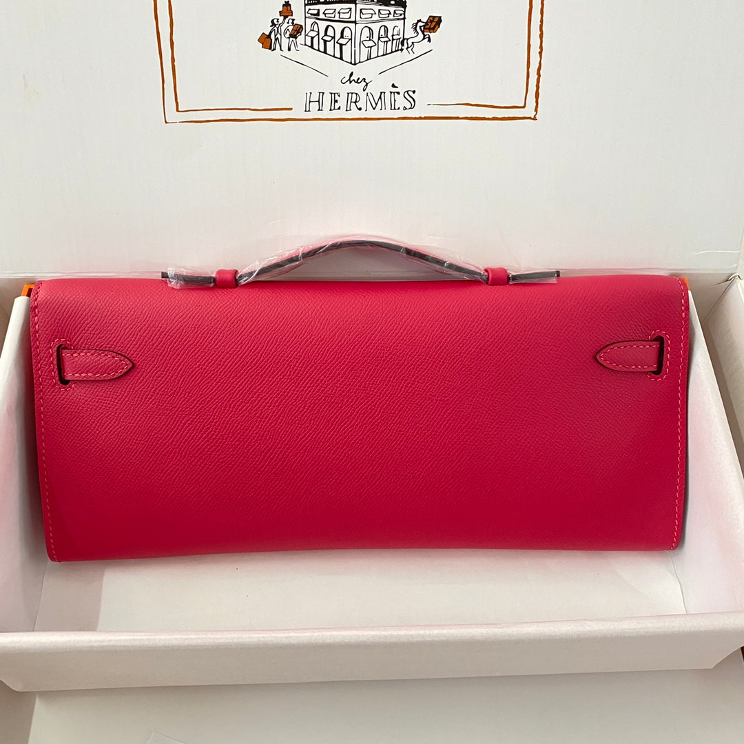Hermes Kelly Cut 31 in Cherry Red Calfskin with Silver Hardware Bag
