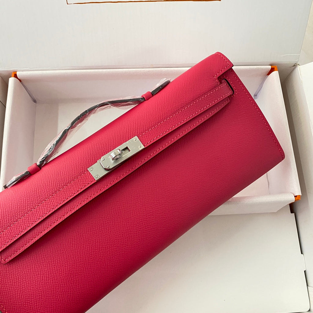 Hermes Kelly Cut 31 in Cherry Red Calfskin with Silver Hardware Bag