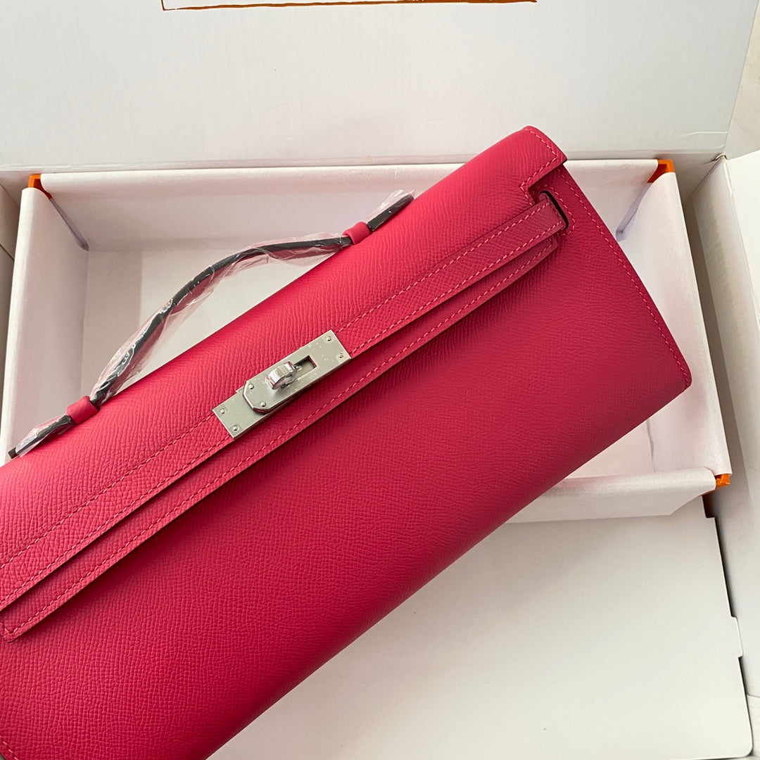 Hermes Kelly Cut 31 in Cherry Red Calfskin with Silver Hardware Bag