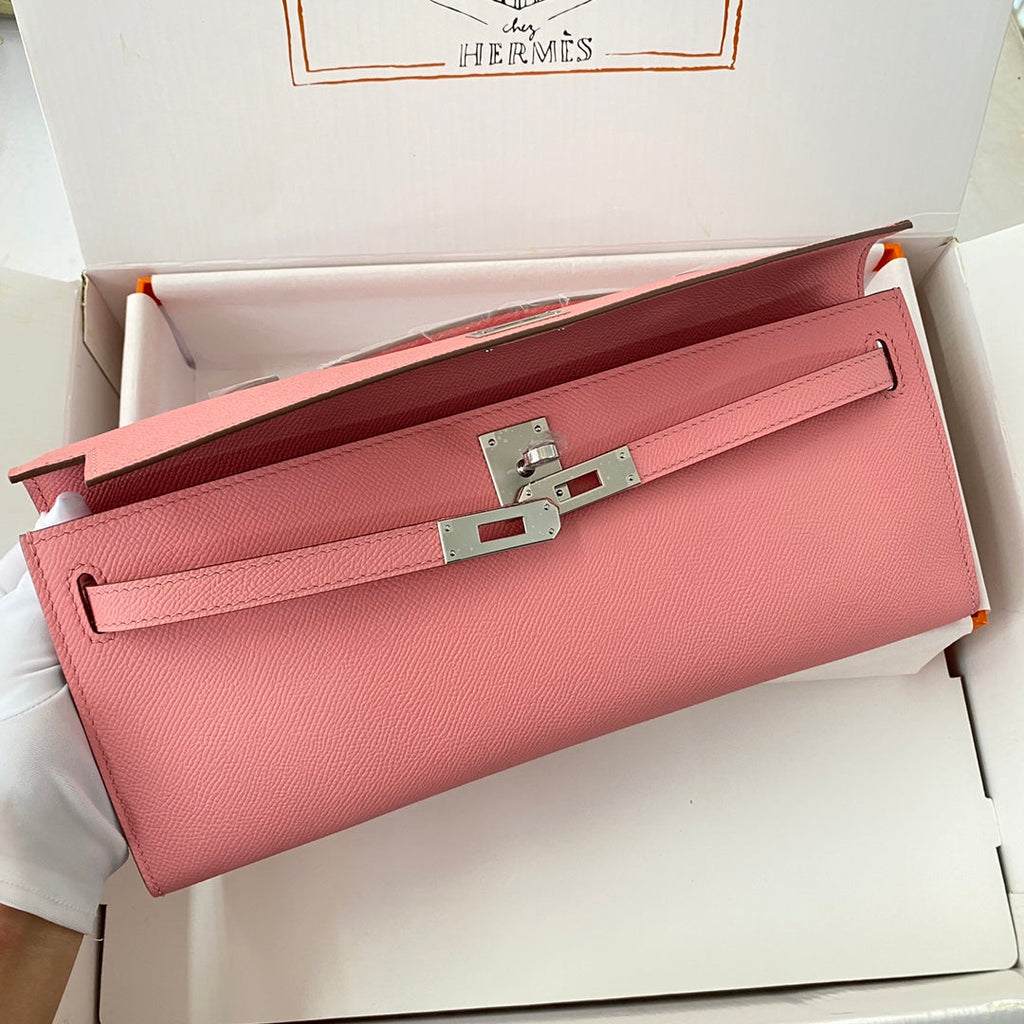 Hermes Kelly Cut 31 in Salmon Pink Calfskin with Silver Hardware Bag