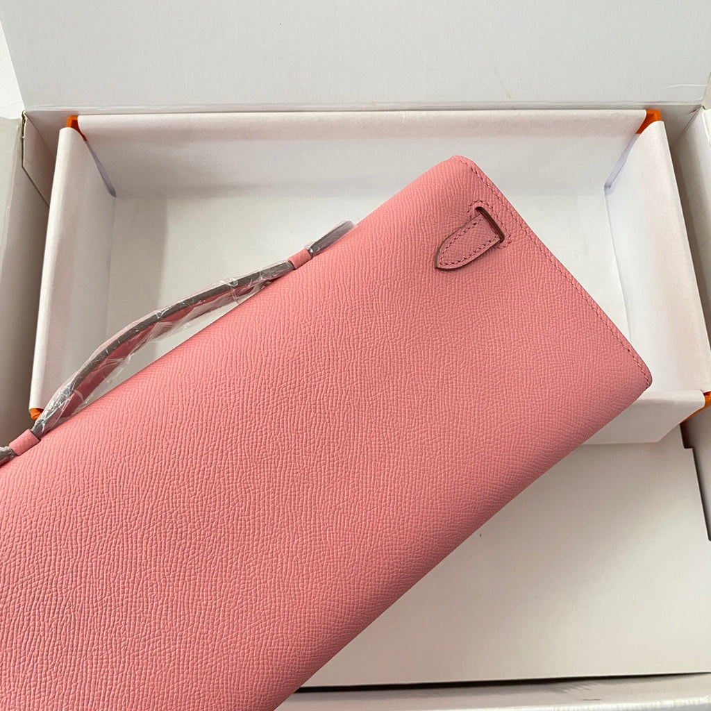 Hermes Kelly Cut 31 in Salmon Pink Calfskin with Silver Hardware Bag