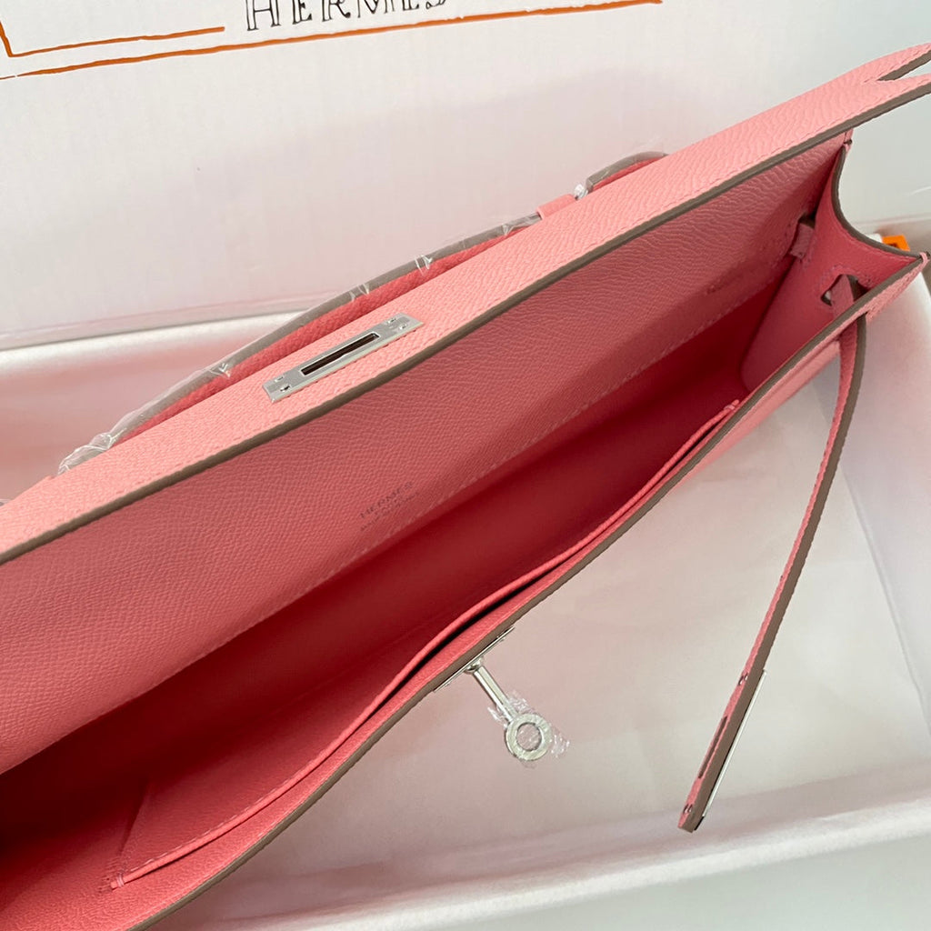 Hermes Kelly Cut 31 in Salmon Pink Calfskin with Silver Hardware Bag