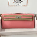 Hermes Kelly Cut 31 in Salmon Pink Calfskin with Silver Hardware Bag