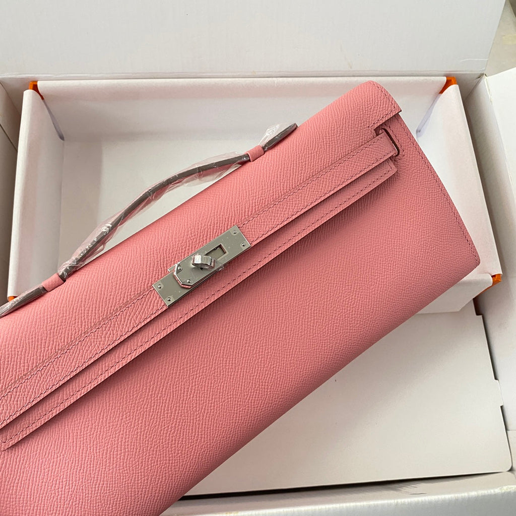 Hermes Kelly Cut 31 in Salmon Pink Calfskin with Silver Hardware Bag