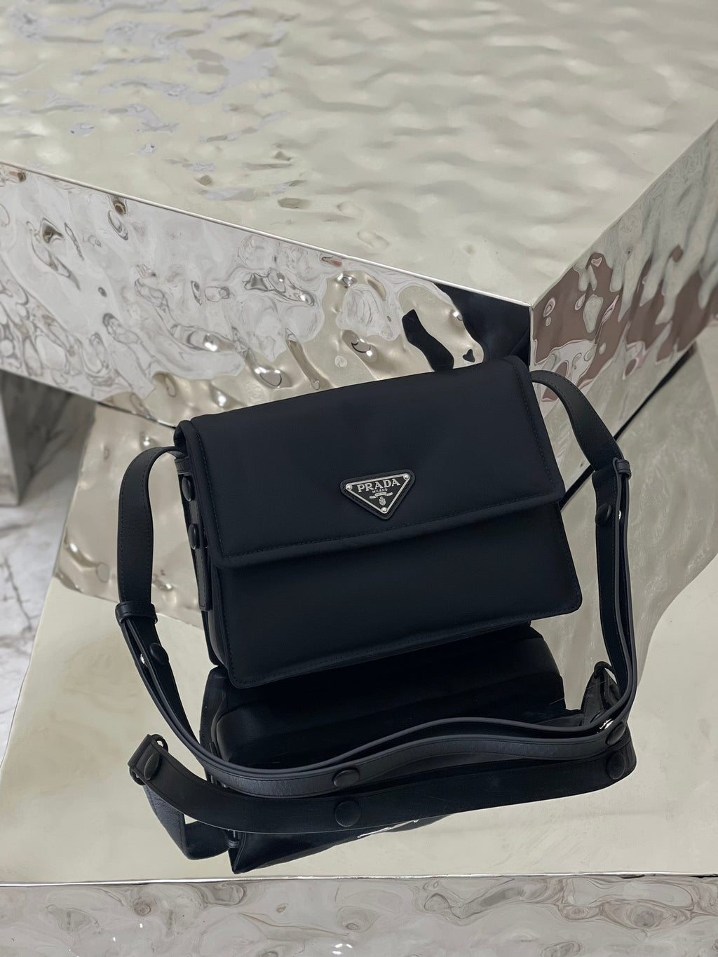 Prada Cini 23 Medium Bag in Black Re-Nylon with Strap