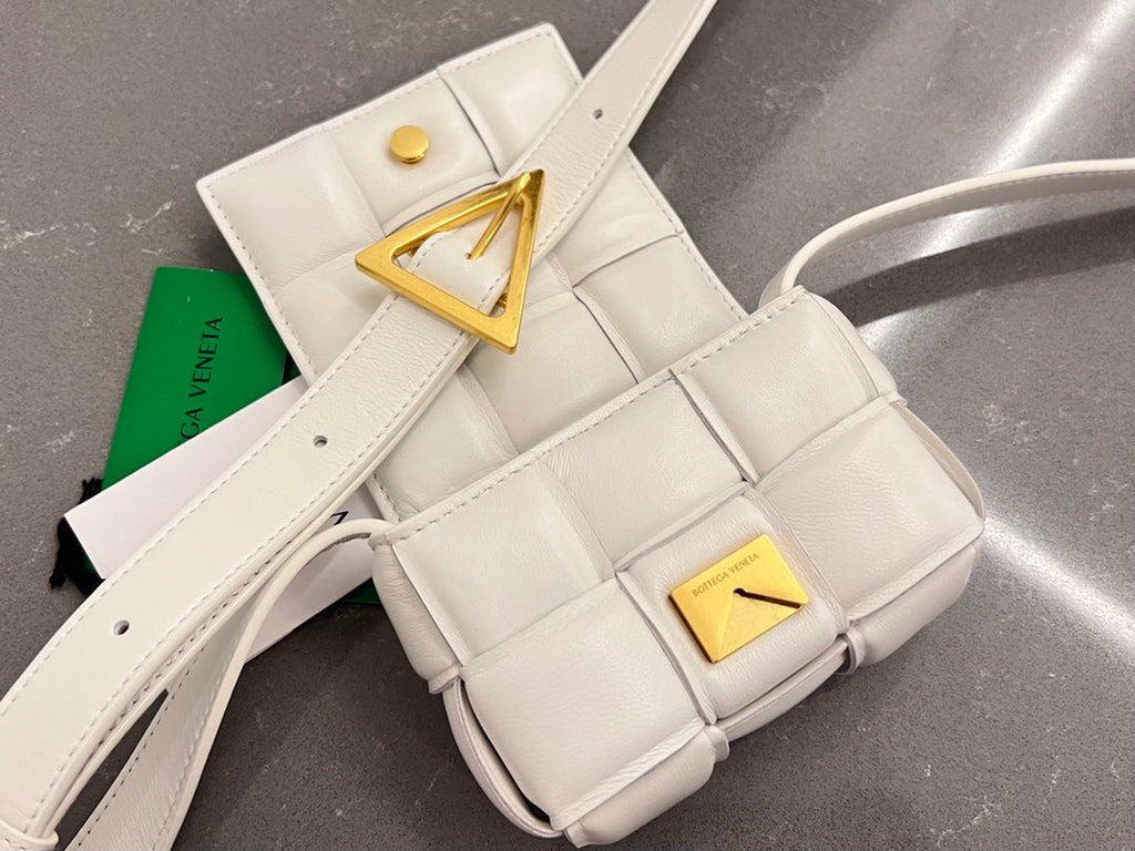 Bottega Veneta Mini Cassette 12 in White Lambskin Bag