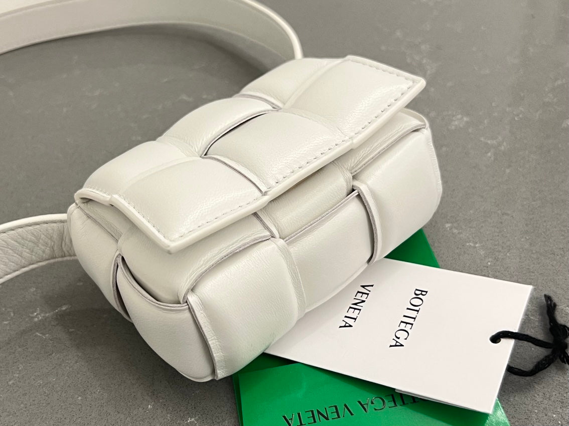 Bottega Veneta Mini Cassette 12 in White Lambskin Bag