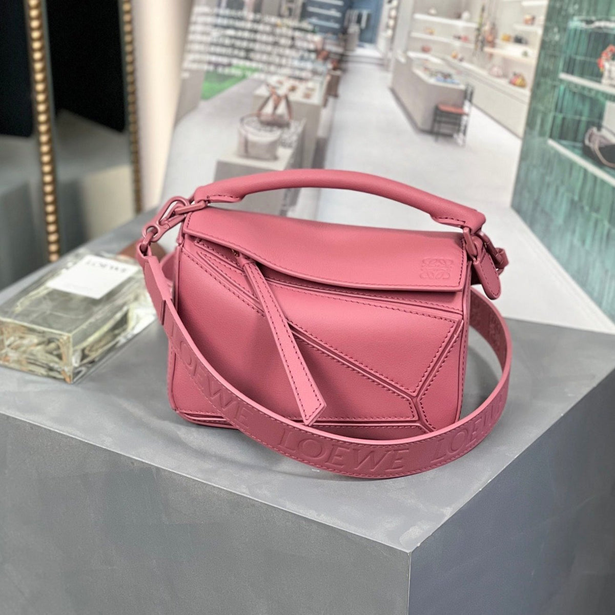 Loewe Mini 18 Puzzle Bag in Crimson Satin Calfskin