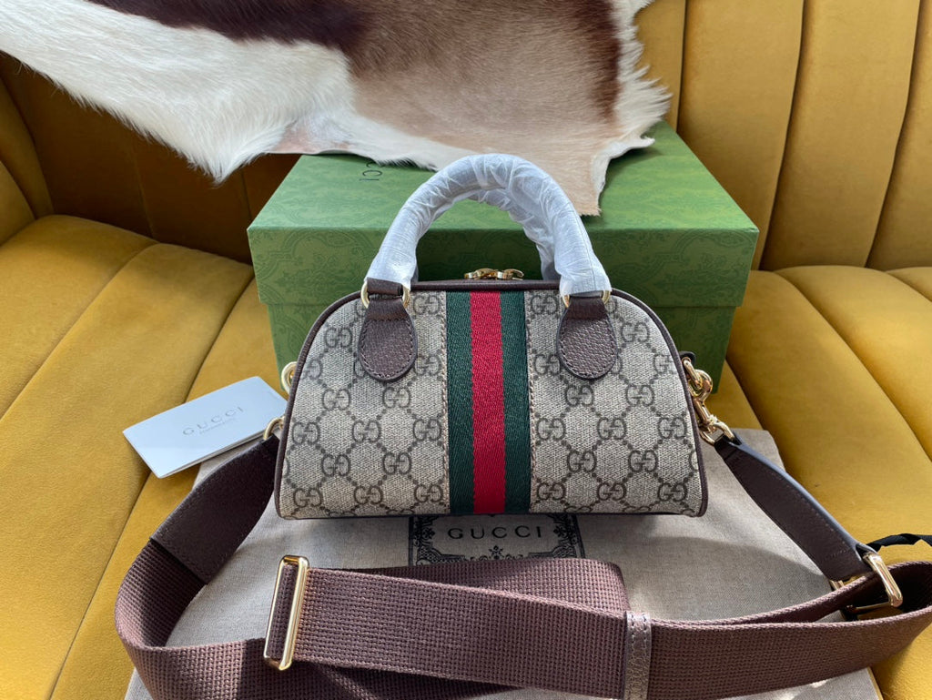 Gucci Ophidia Small 21 Shoulder Bag Beige and Ebony Supreme Canvas