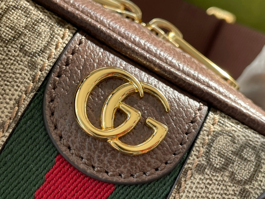 Gucci Ophidia Small 21 Shoulder Bag Beige and Ebony Supreme Canvas