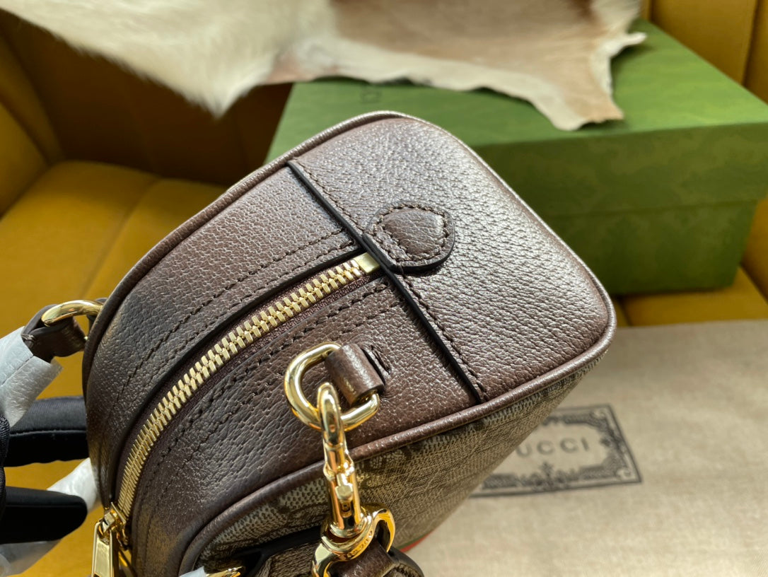 Gucci Ophidia Small 21 Shoulder Bag Beige and Ebony Supreme Canvas