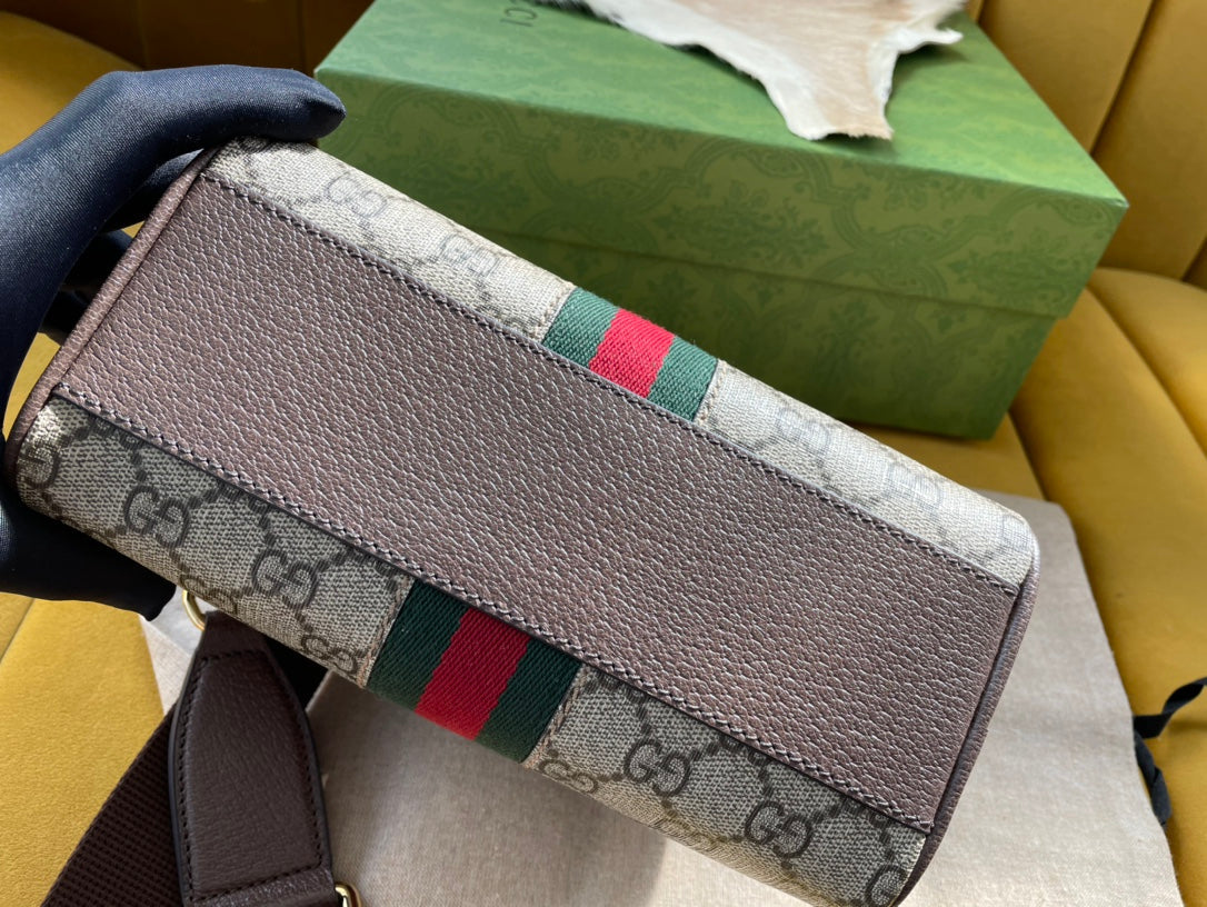 Gucci Ophidia Small 21 Shoulder Bag Beige and Ebony Supreme Canvas