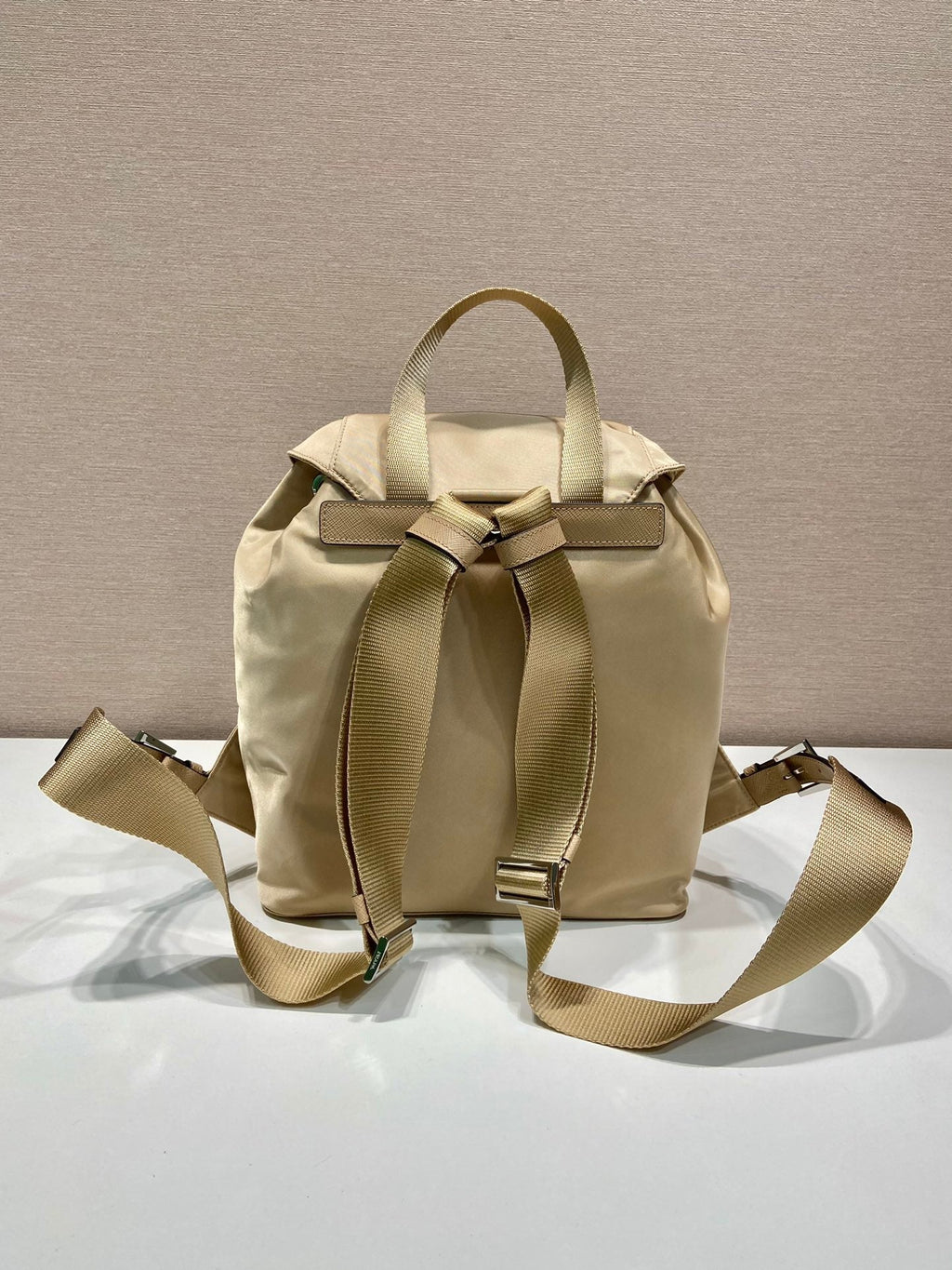 Prada Small Backpack 28 in Shoelace Beige Parachute Fabric
