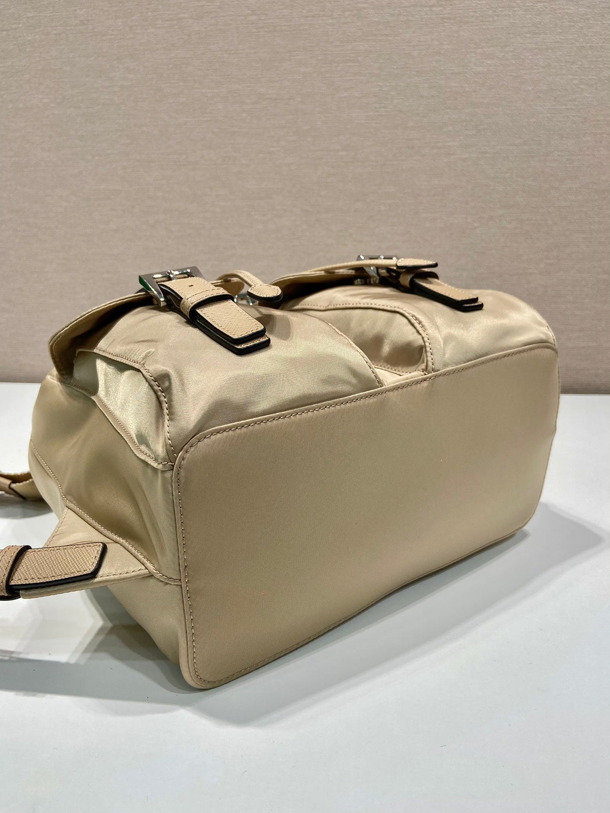 Prada Small Backpack 28 in Shoelace Beige Parachute Fabric