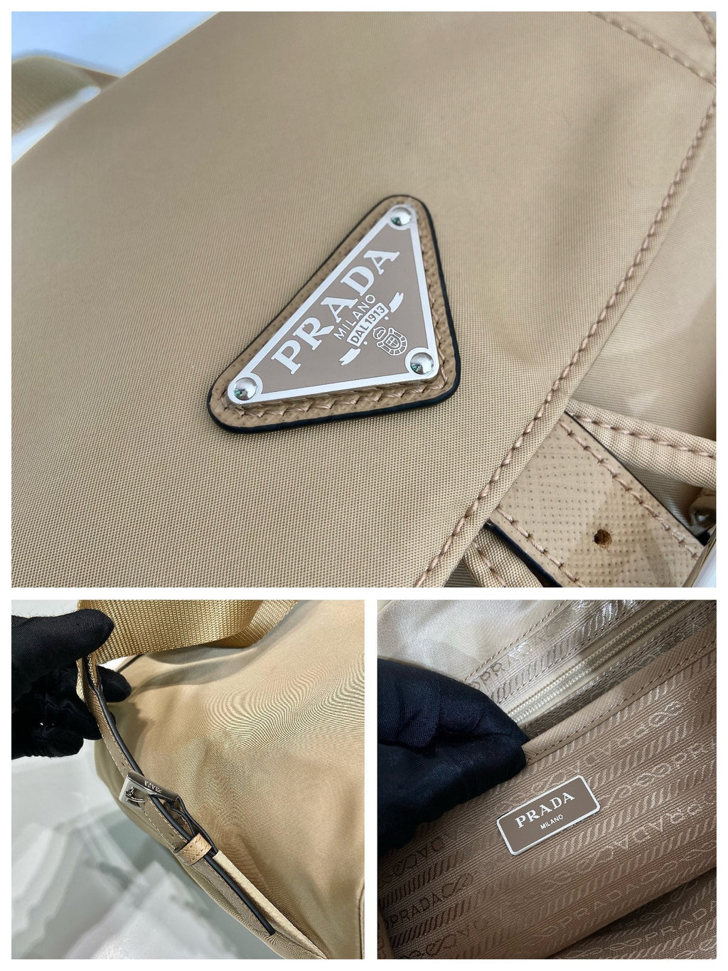 Prada Small Backpack 28 in Shoelace Beige Parachute Fabric