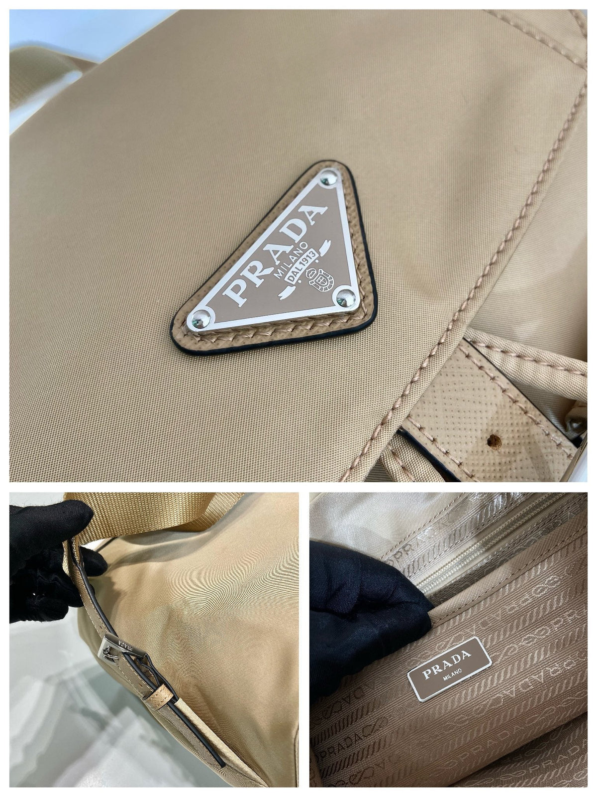 Prada Small Backpack 28 in Shoelace Beige Parachute Fabric