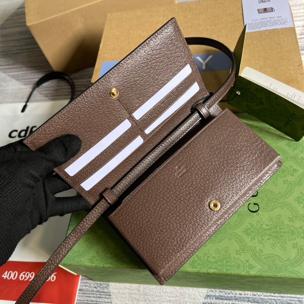 Gucci Mini 19 Ophidia Bag in Brown Calfskin and Beige Canvas