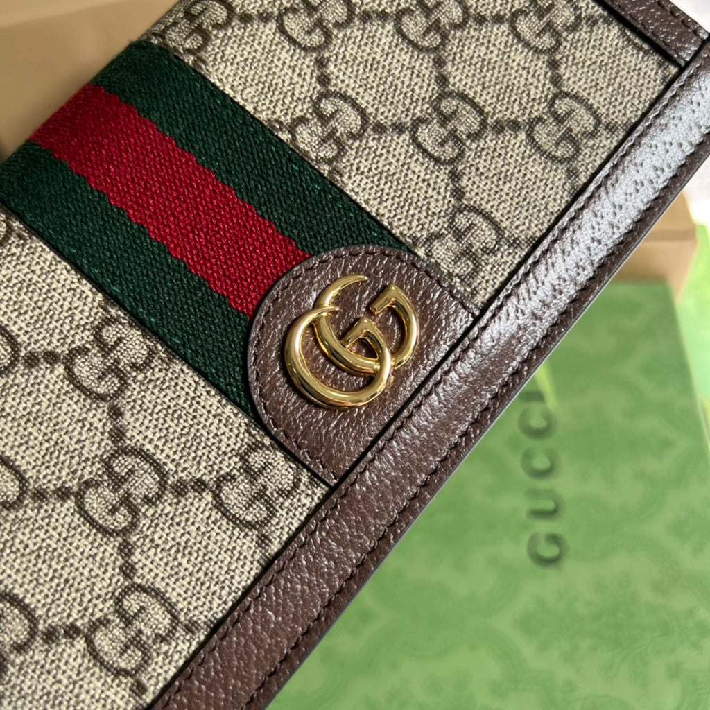 Gucci Mini 19 Ophidia Bag in Brown Calfskin and Beige Canvas