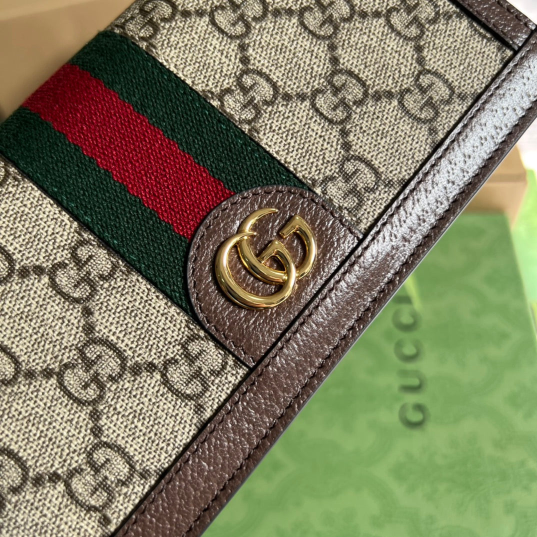 Gucci Mini 19 Ophidia Bag in Brown Calfskin and Beige Canvas