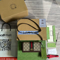 Gucci Mini 19 Ophidia Bag in Brown Calfskin and Beige Canvas