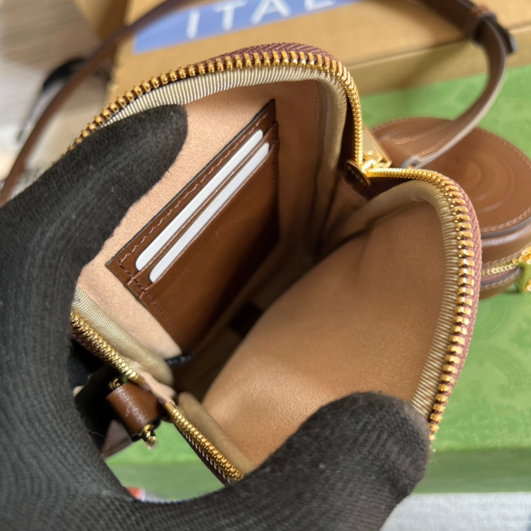 Gucci Mini Bag 17 in Brown Calfskin and Beige Canvas