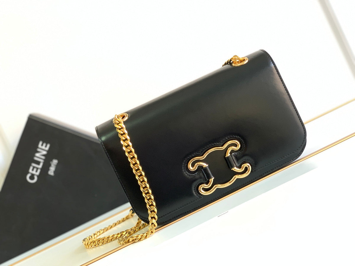Celine Triomphe Frame 23 Black Calfskin Bag