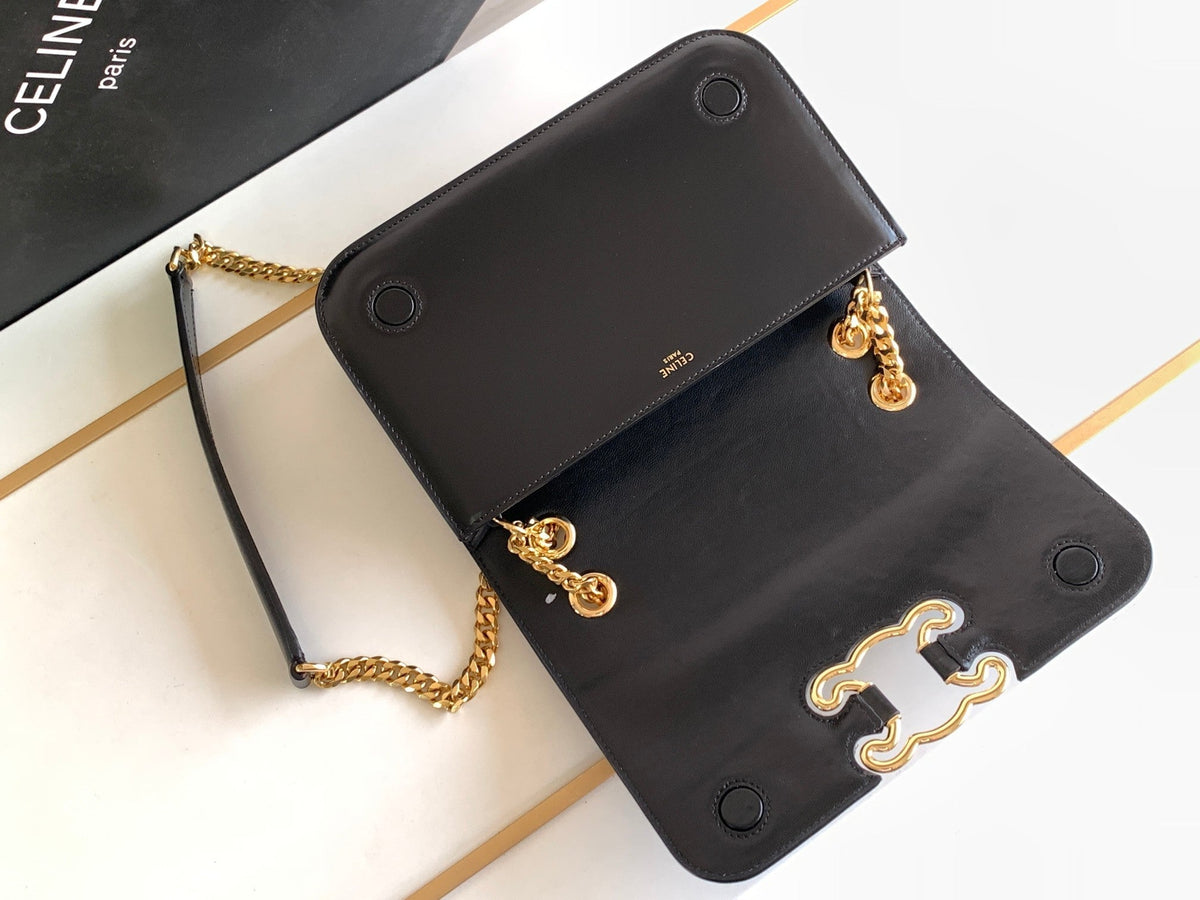 Celine Triomphe Frame 23 Black Calfskin Bag