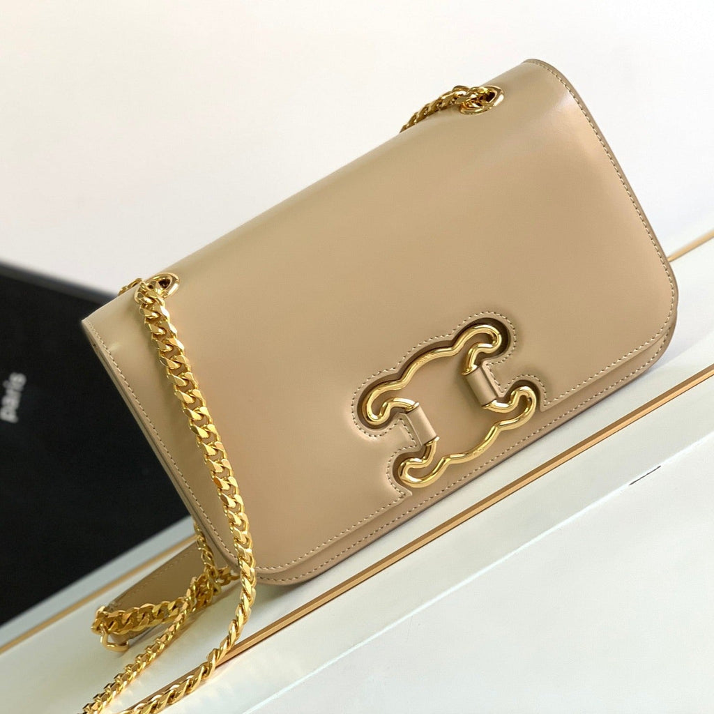 Celine Triomphe Frame 23 Beige Cream Calfskin Bag