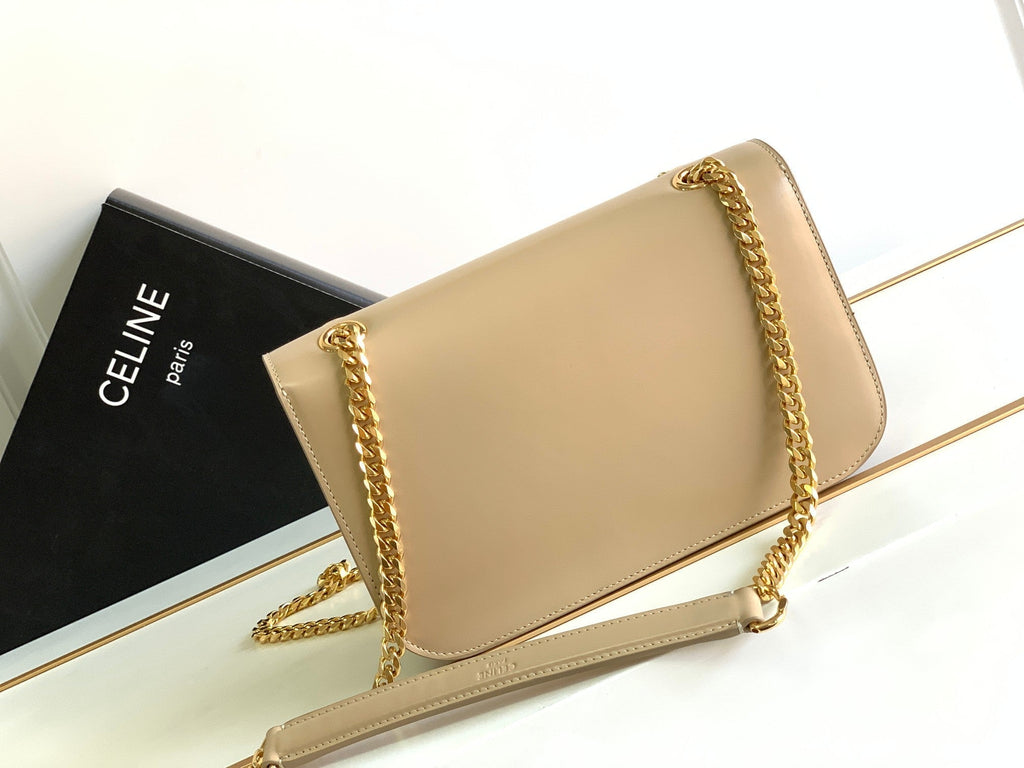 Celine Triomphe Frame 23 Beige Cream Calfskin Bag