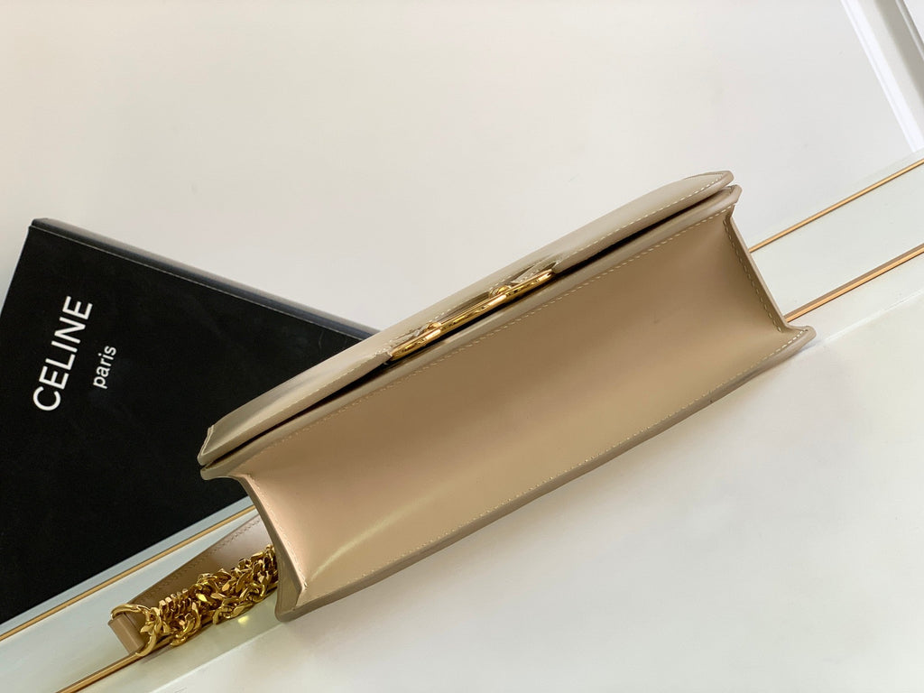 Celine Triomphe Frame 23 Beige Cream Calfskin Bag