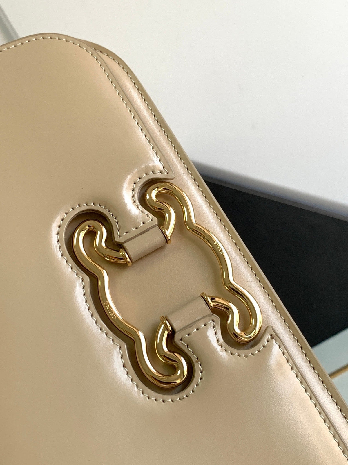 Celine Triomphe Frame 23 Beige Cream Calfskin Bag