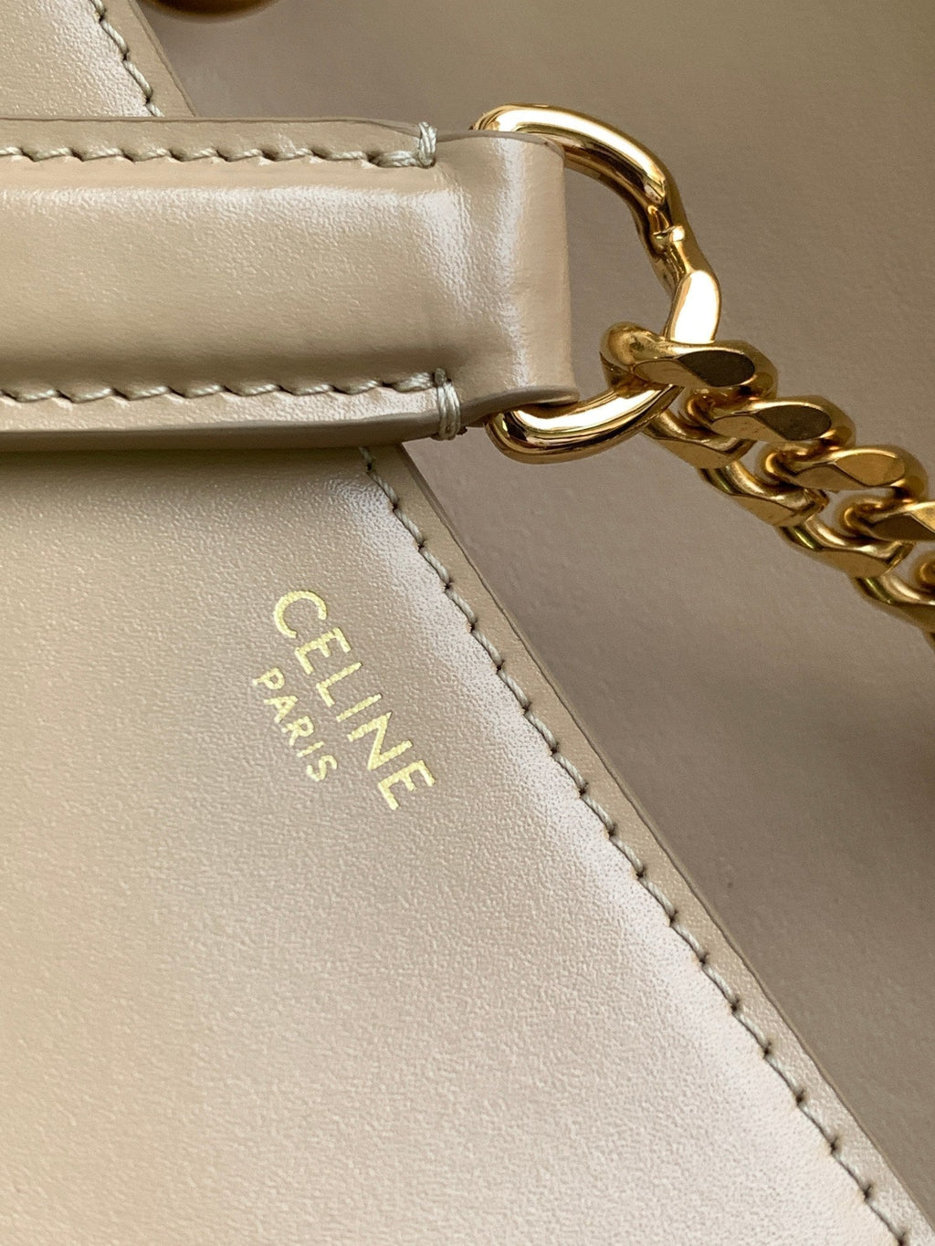 Celine Triomphe Frame 23 Beige Cream Calfskin Bag