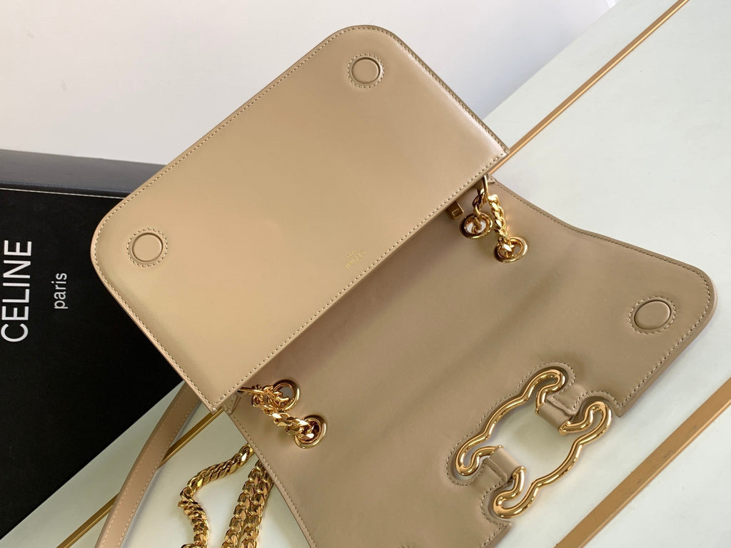 Celine Triomphe Frame 23 Beige Cream Calfskin Bag