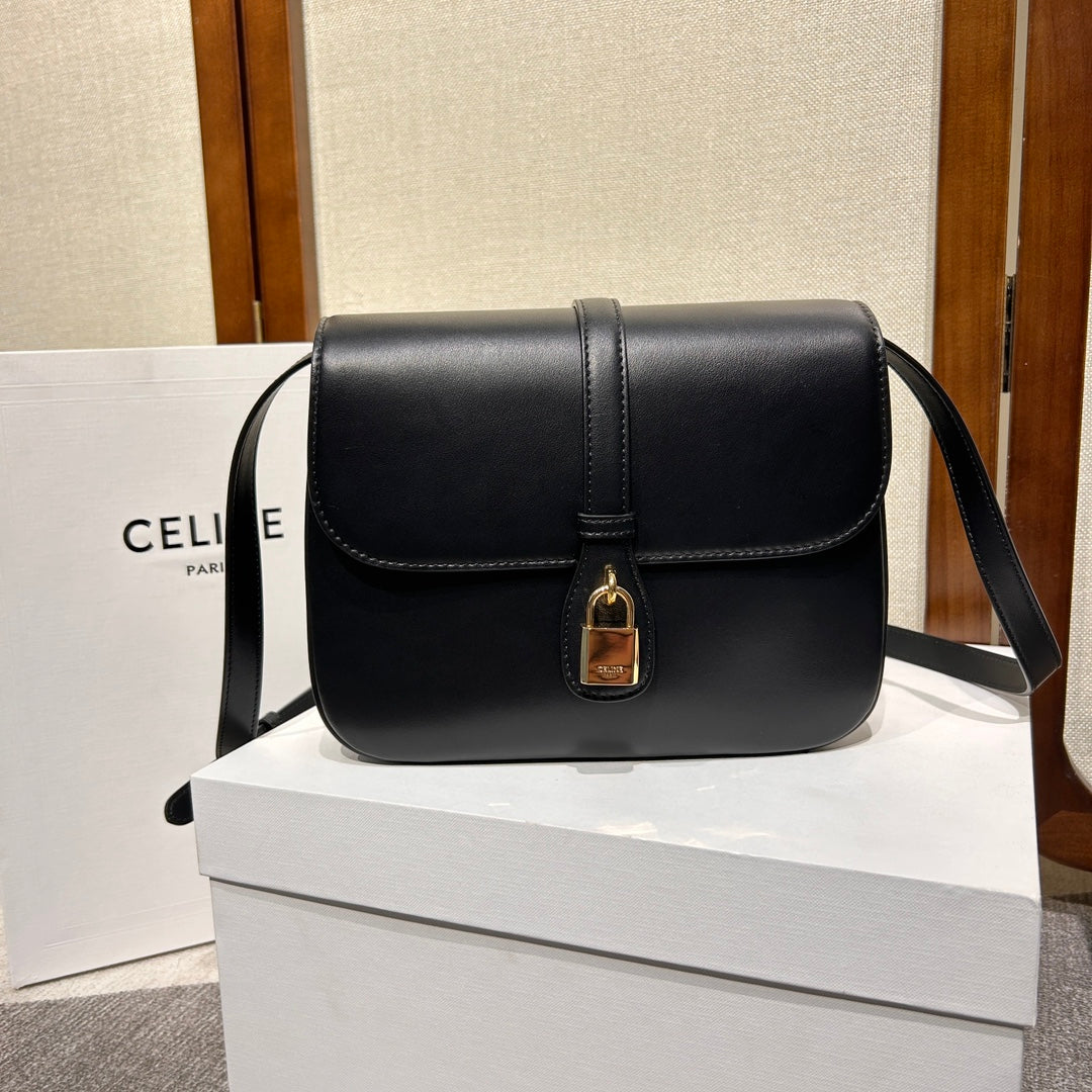 Celine Tabou Flap Bag 22 in Black Smooth Calfskin Gold Lock
