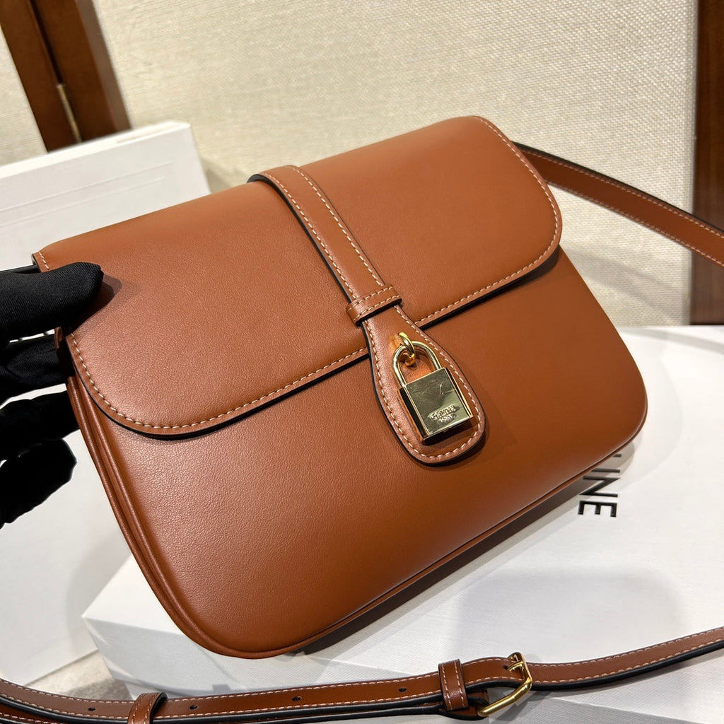 Celine Tabou Flap Bag 22 in Bronze Brown Smooth Calfskin Gold Lock