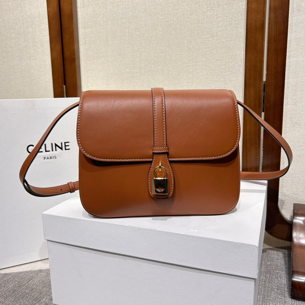 Celine Tabou Flap Bag 22 in Bronze Brown Smooth Calfskin Gold Lock