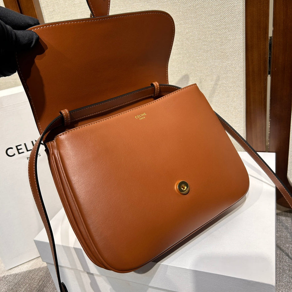 Celine Tabou Flap Bag 22 in Bronze Brown Smooth Calfskin Gold Lock