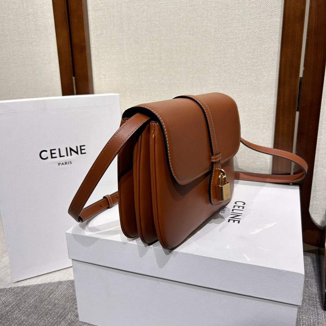 Celine Tabou Flap Bag 22 in Bronze Brown Smooth Calfskin Gold Lock