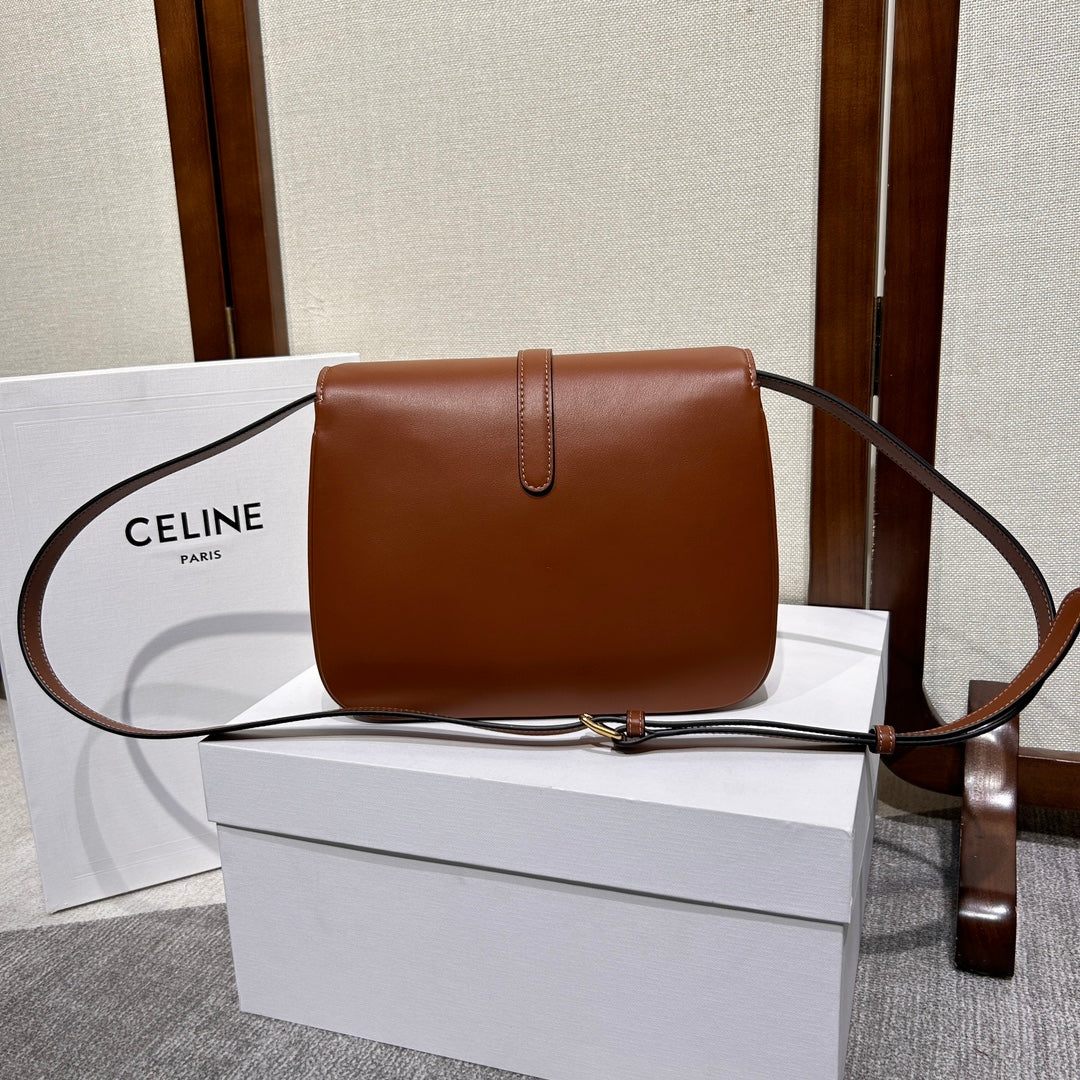 Celine Tabou Flap Bag 22 in Bronze Brown Smooth Calfskin Gold Lock