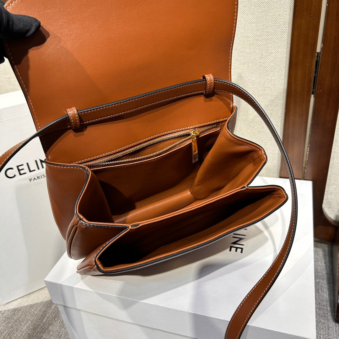 Celine Tabou Flap Bag 22 in Bronze Brown Smooth Calfskin Gold Lock