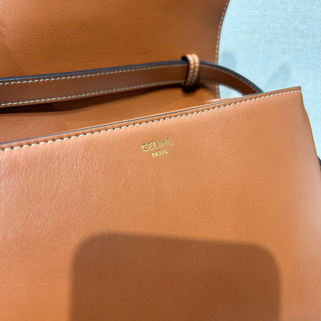 Celine Tabou Flap Bag 22 in Bronze Brown Smooth Calfskin Gold Lock