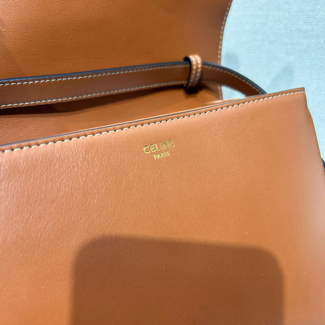 Celine Tabou Flap Bag 22 in Bronze Brown Smooth Calfskin Gold Lock