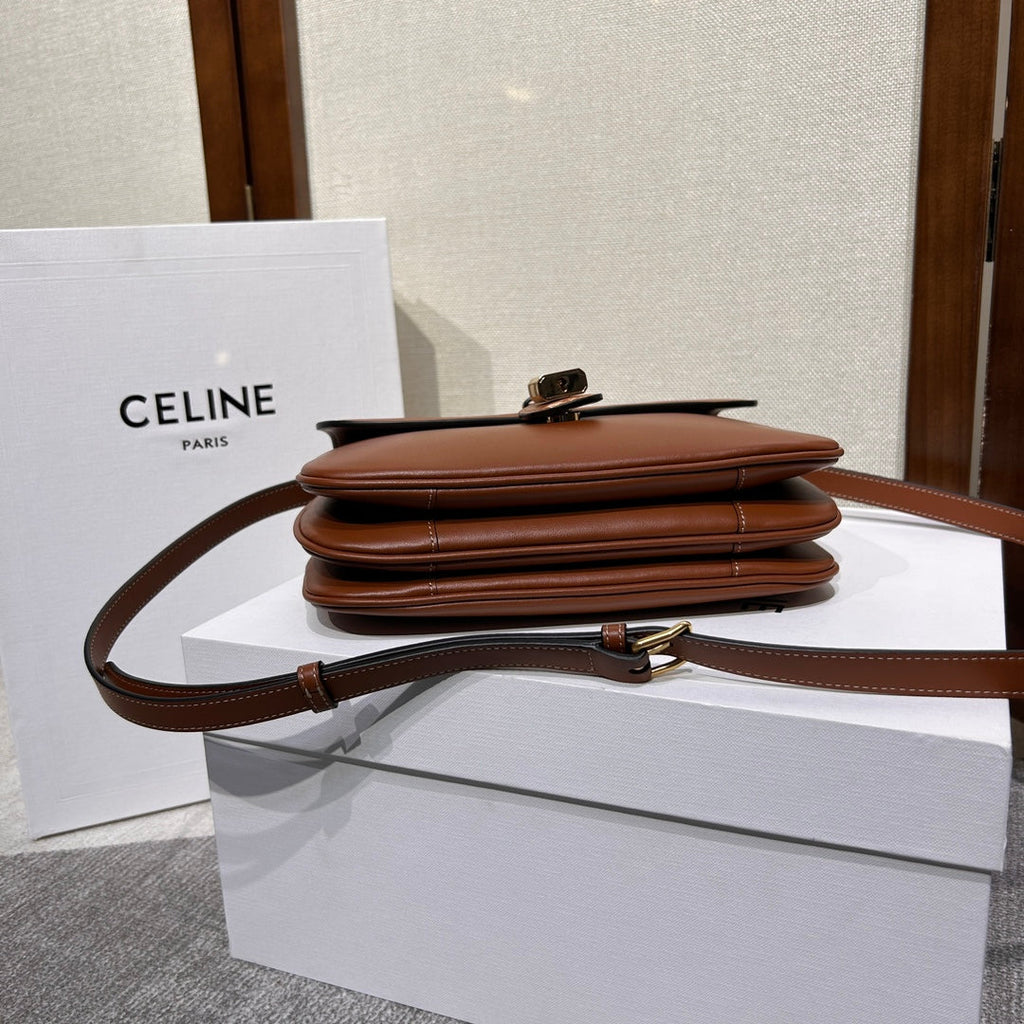 Celine Tabou Flap Bag 22 in Bronze Brown Smooth Calfskin Gold Lock