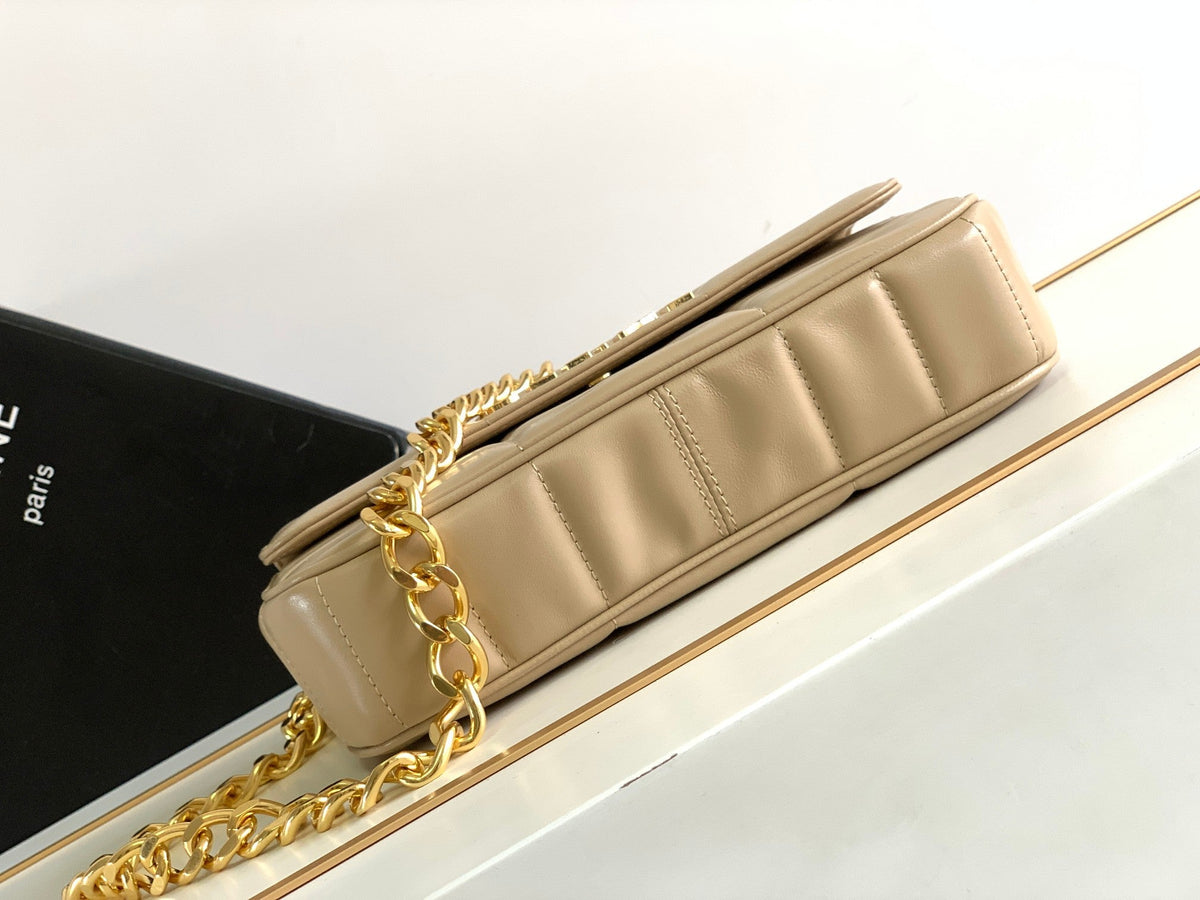 Celine Monochrome 24 Quilted Beige Cream Lambskin Chain Shouder Bag