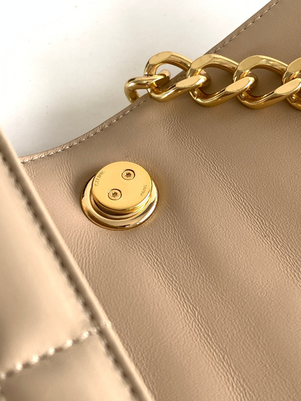 Celine Monochrome 24 Quilted Beige Cream Lambskin Chain Shouder Bag