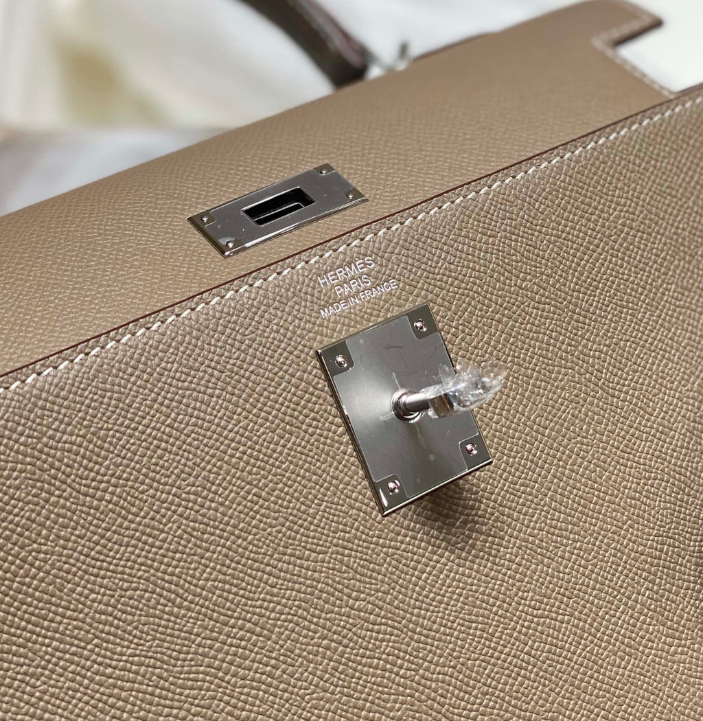 Hermes Kelly 28cm in Etoupe Epsom Calfskin Sliver Hardware Bag