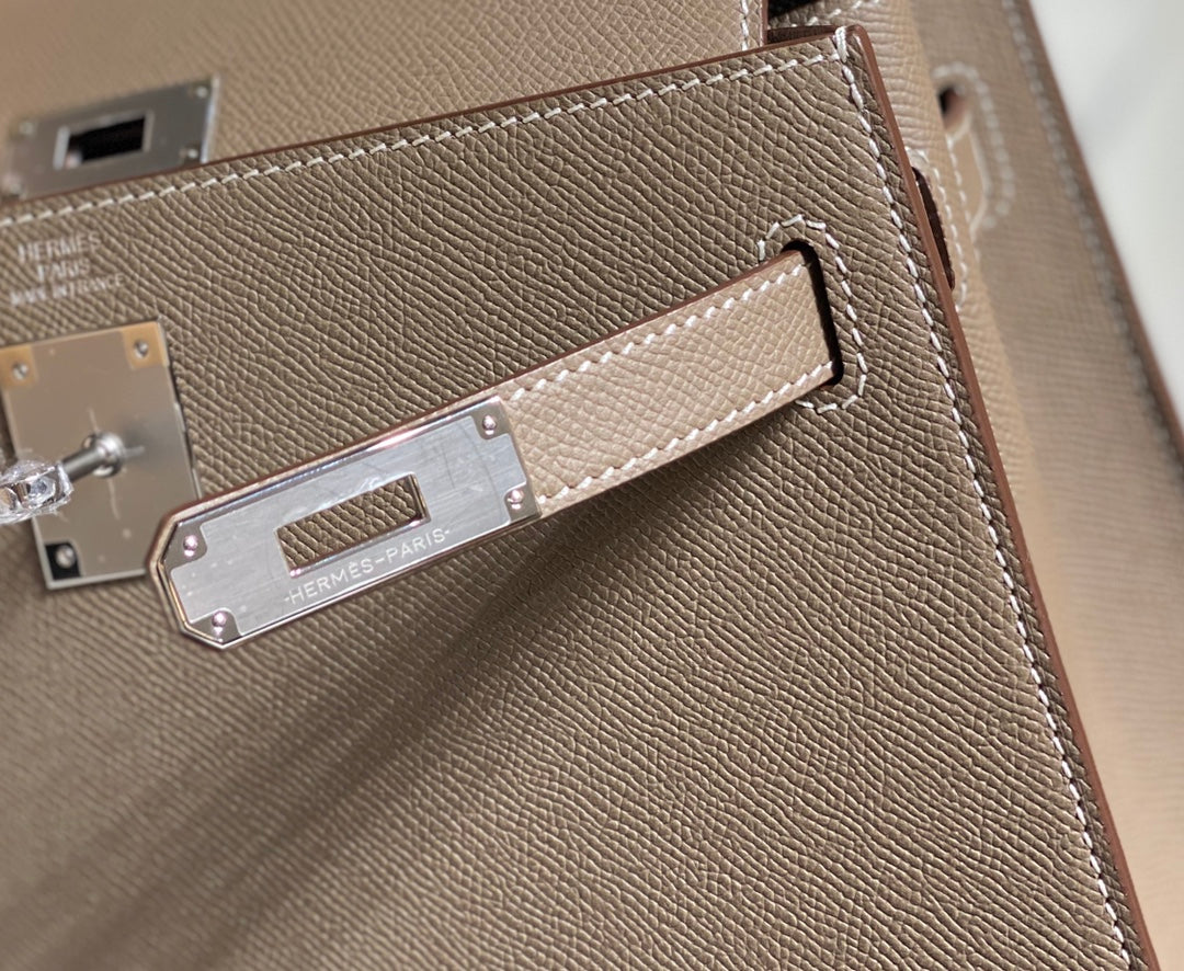 Hermes Kelly 28cm in Etoupe Epsom Calfskin Sliver Hardware Bag